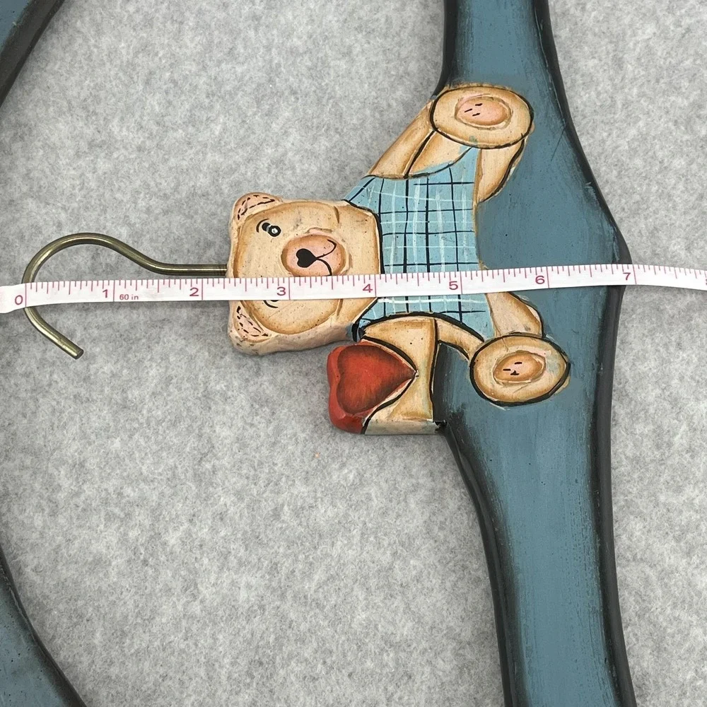 Teddy Bear Closet Hangers Wooden Hand Painted 90s Blue Set Of 2 Nursery Decor‎